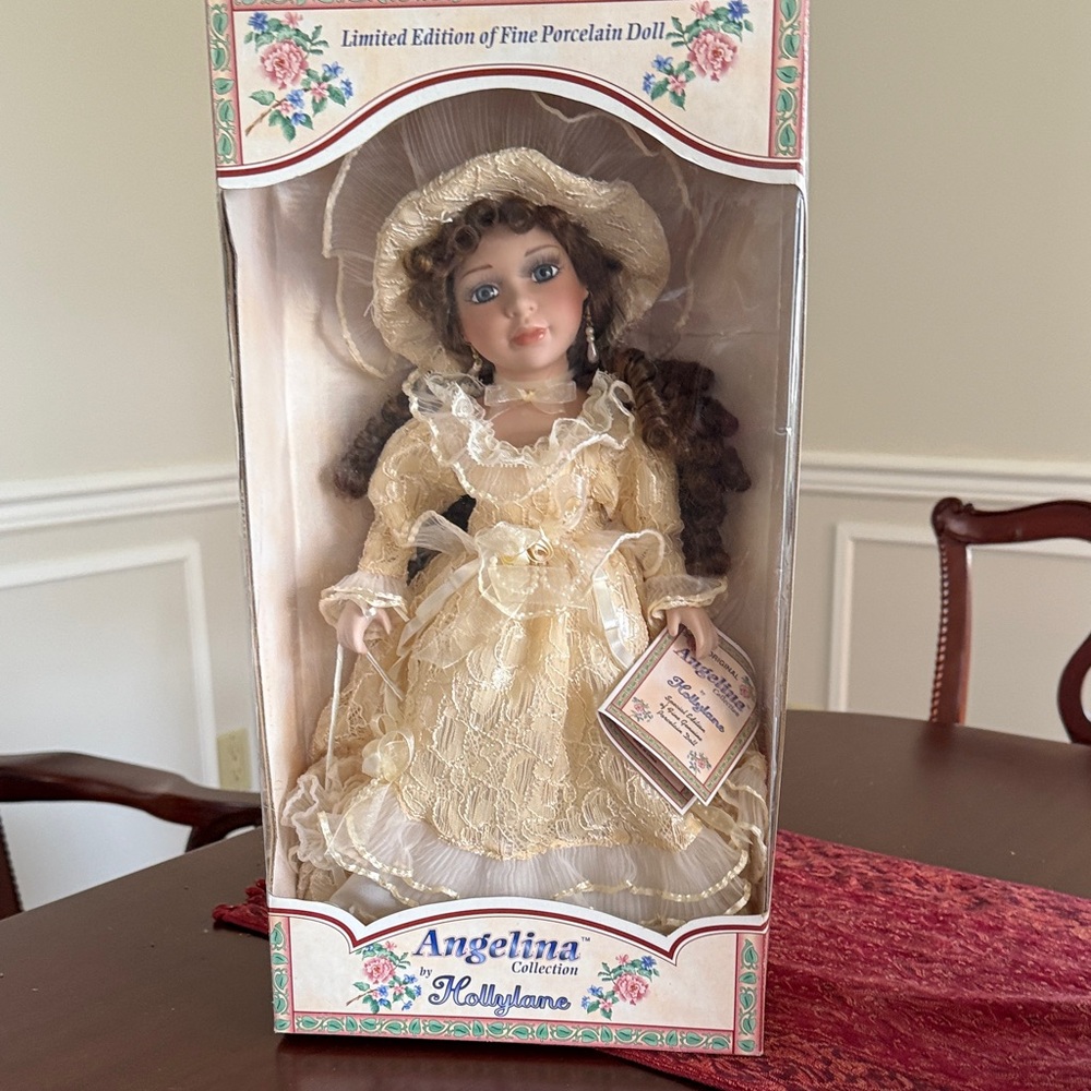 Angelina Collection Porcelain Doll in Cream Dress